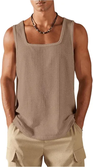 Verdusa Men's Sleeveless Square Neck Waffle Knit Tank Tops Undershirt