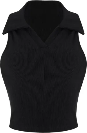 Verdusa Women's Casual Collared V Neck Sleeveless Solid Fitted Tank Tops