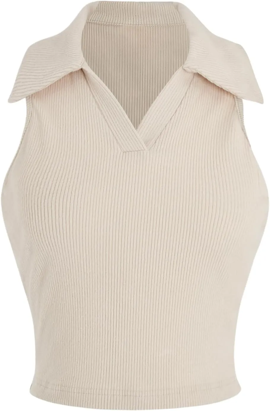 Verdusa Women's Casual Collared V Neck Sleeveless Solid Fitted Tank Tops