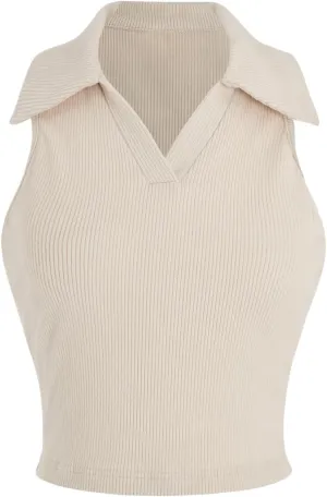 Verdusa Women's Casual Collared V Neck Sleeveless Solid Fitted Tank Tops