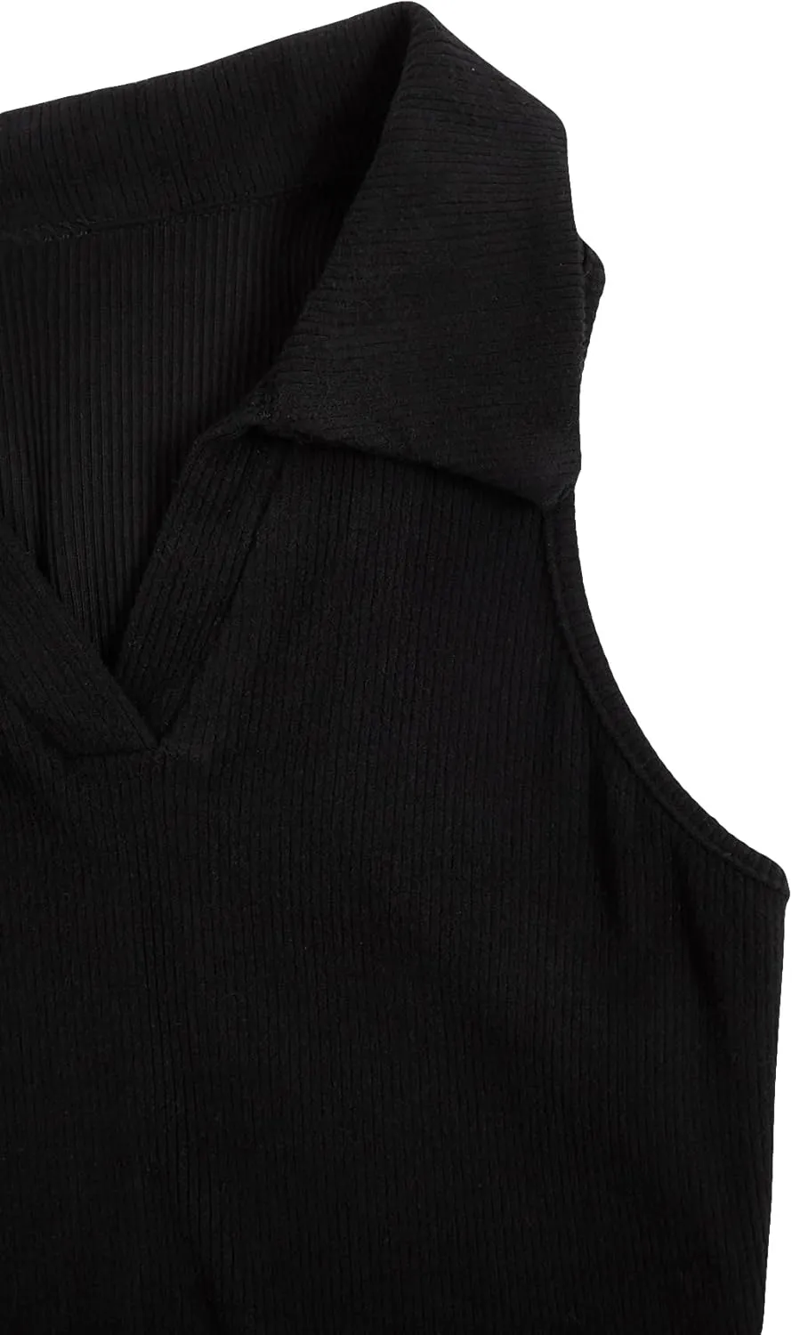 Verdusa Women's Casual Collared V Neck Sleeveless Solid Fitted Tank Tops