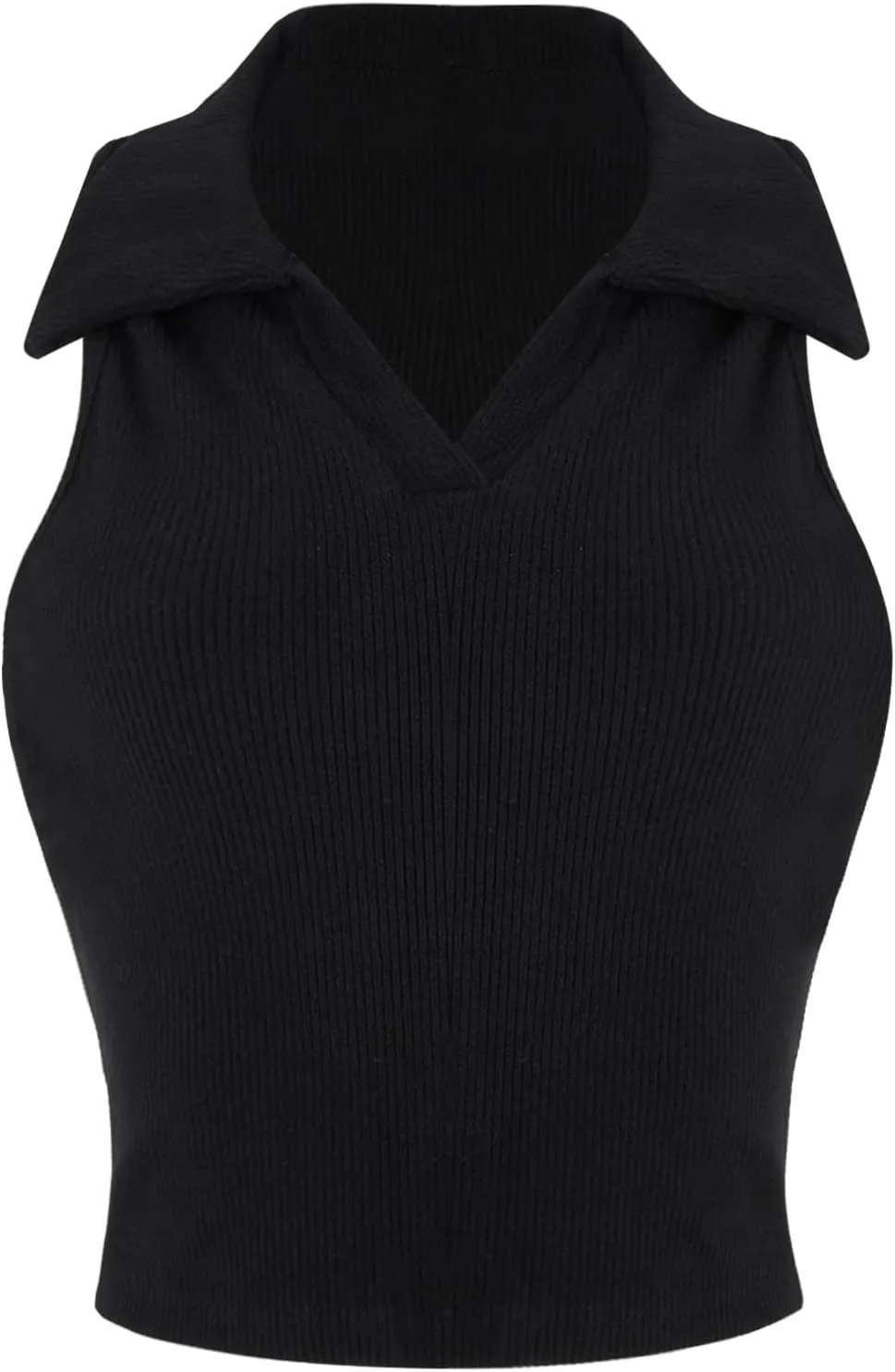 Verdusa Women's Casual Collared V Neck Sleeveless Solid Fitted Tank Tops