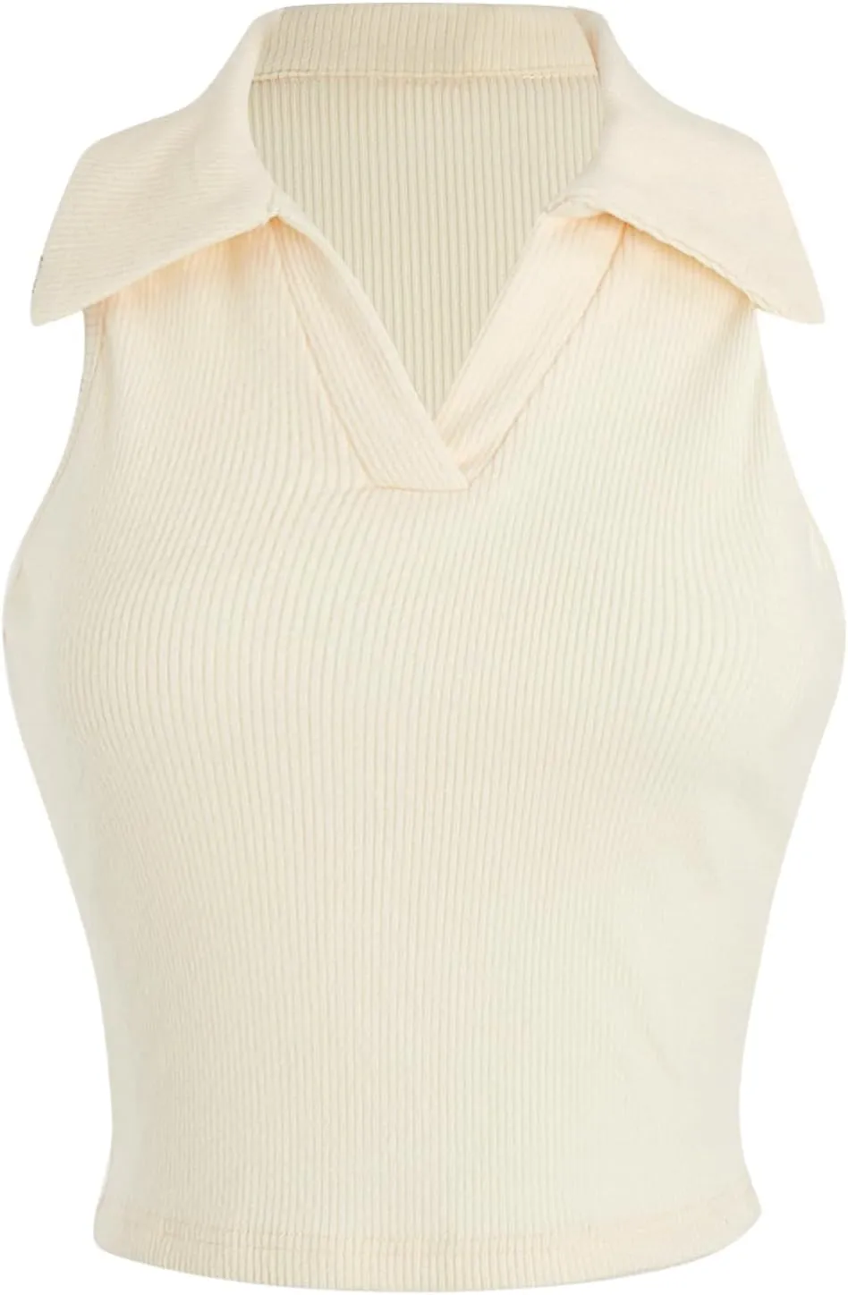 Verdusa Women's Casual Collared V Neck Sleeveless Solid Fitted Tank Tops