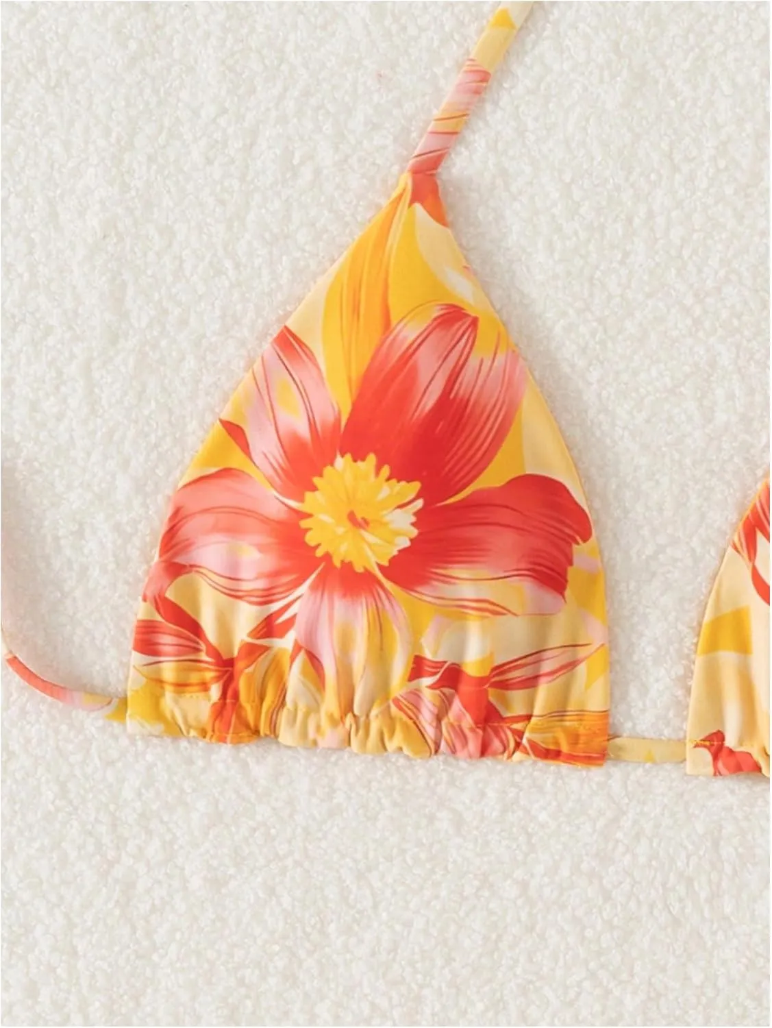 Verdusa Women's Reversible Floral Print Triangle Halter Bikini Tops Tie Backless Swimwear Top