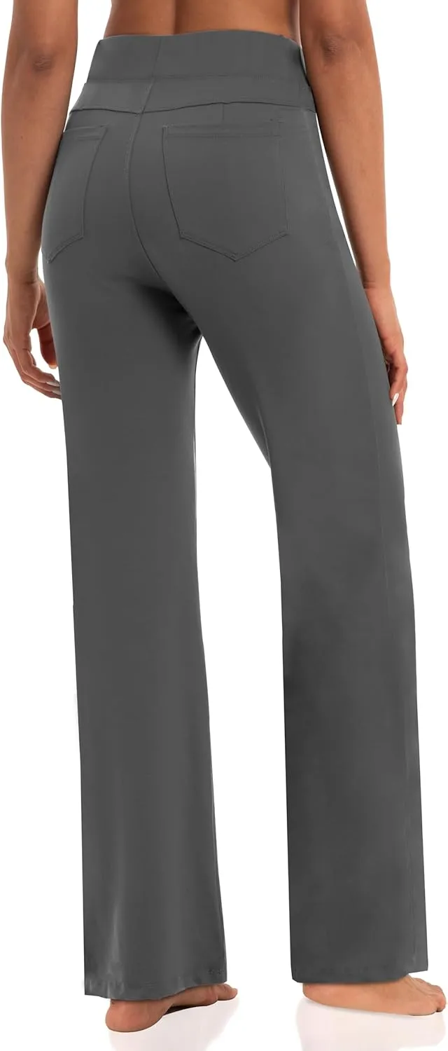 Wide Leg Yoga Pants Women with Pockets, High Waisted Casual Lounge Dress Pants Petite/Regular/Tall