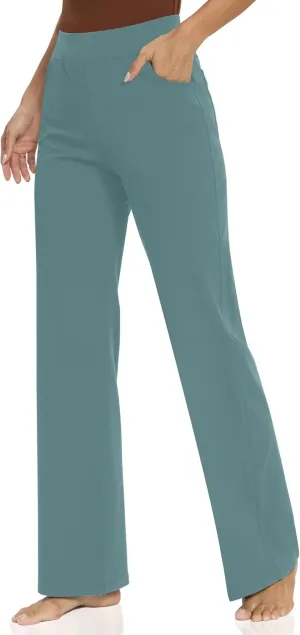 Wide Leg Yoga Pants Women with Pockets, High Waisted Casual Lounge Dress Pants Petite/Regular/Tall