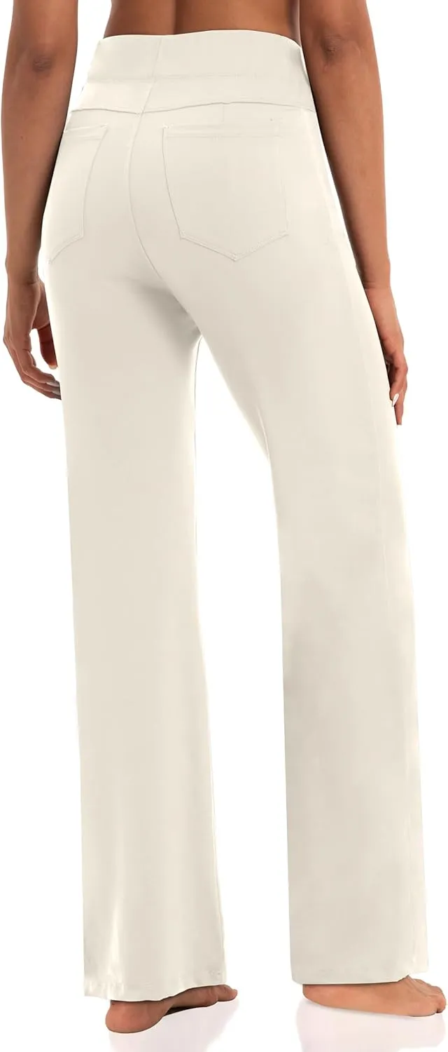 Wide Leg Yoga Pants Women with Pockets, High Waisted Casual Lounge Dress Pants Petite/Regular/Tall