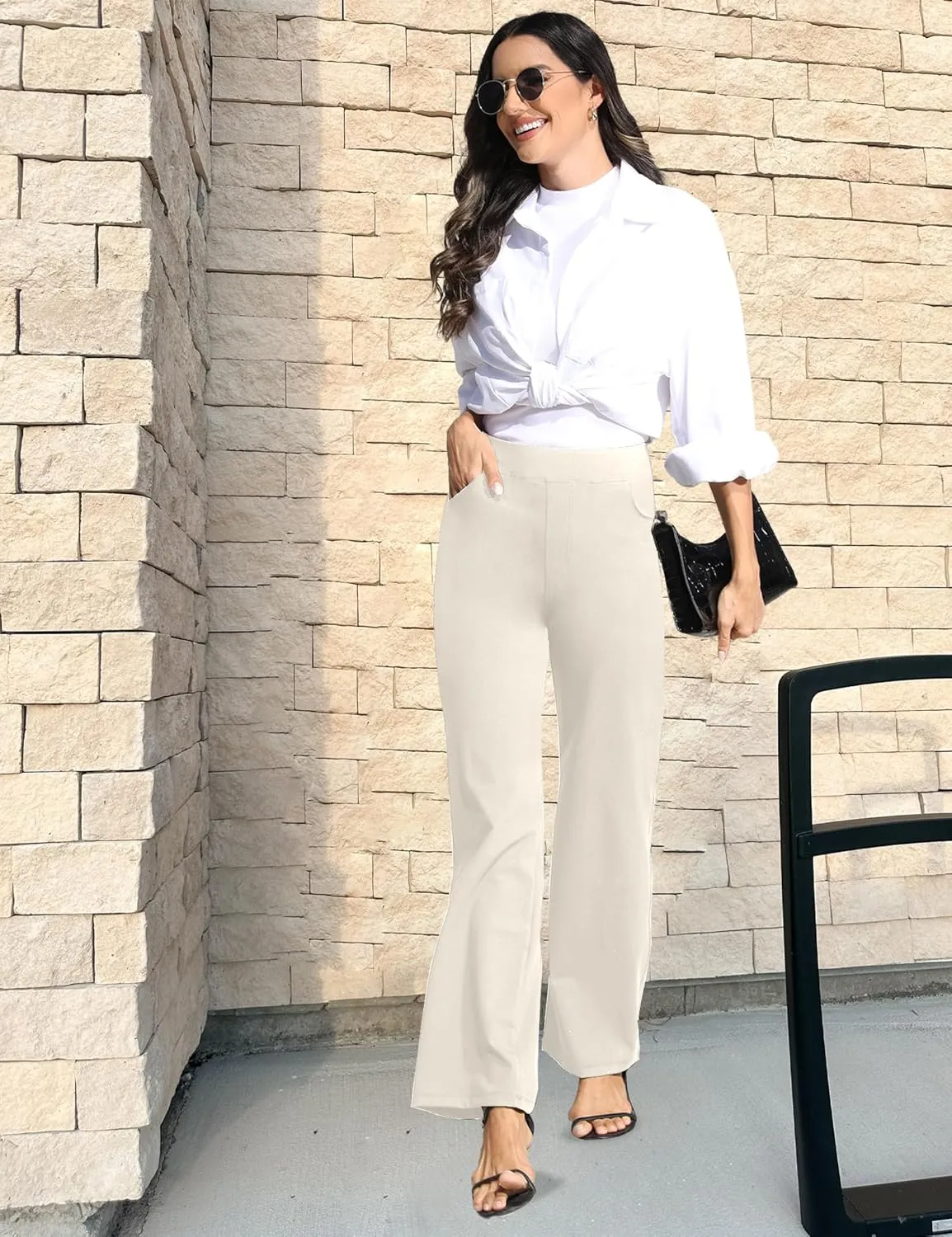 Wide Leg Yoga Pants Women with Pockets, High Waisted Casual Lounge Dress Pants Petite/Regular/Tall