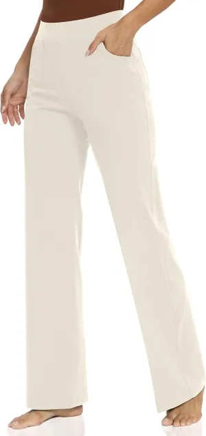 Wide Leg Yoga Pants Women with Pockets, High Waisted Casual Lounge Dress Pants Petite/Regular/Tall