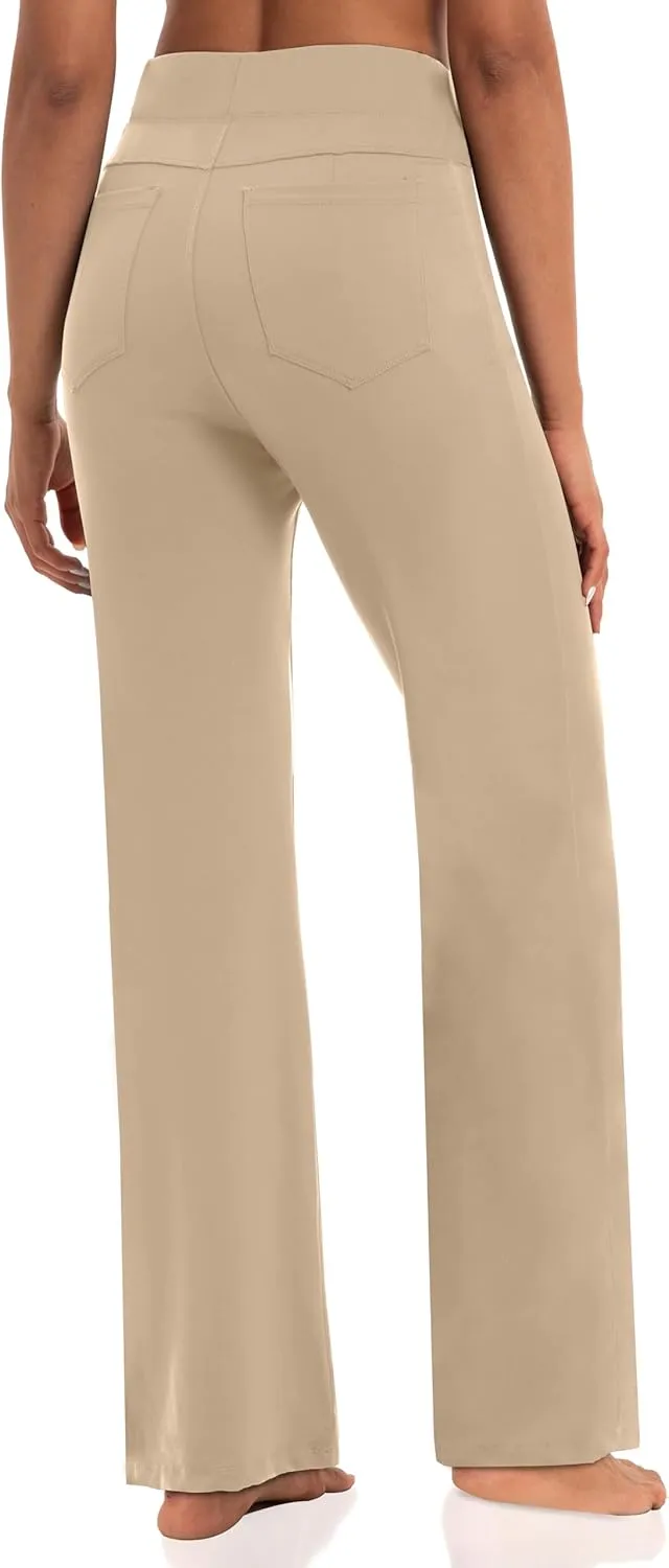 Wide Leg Yoga Pants Women with Pockets, High Waisted Casual Lounge Dress Pants Petite/Regular/Tall