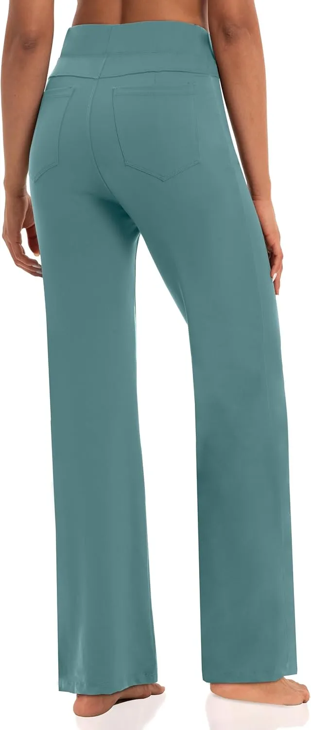 Wide Leg Yoga Pants Women with Pockets, High Waisted Casual Lounge Dress Pants Petite/Regular/Tall