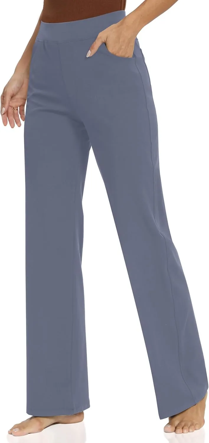 Wide Leg Yoga Pants Women with Pockets, High Waisted Casual Lounge Dress Pants Petite/Regular/Tall