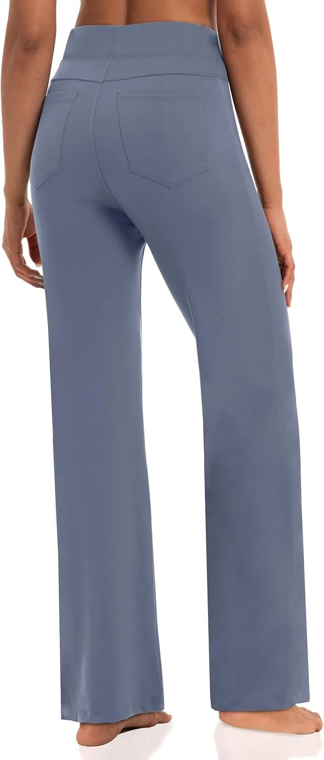 Wide Leg Yoga Pants Women with Pockets, High Waisted Casual Lounge Dress Pants Petite/Regular/Tall