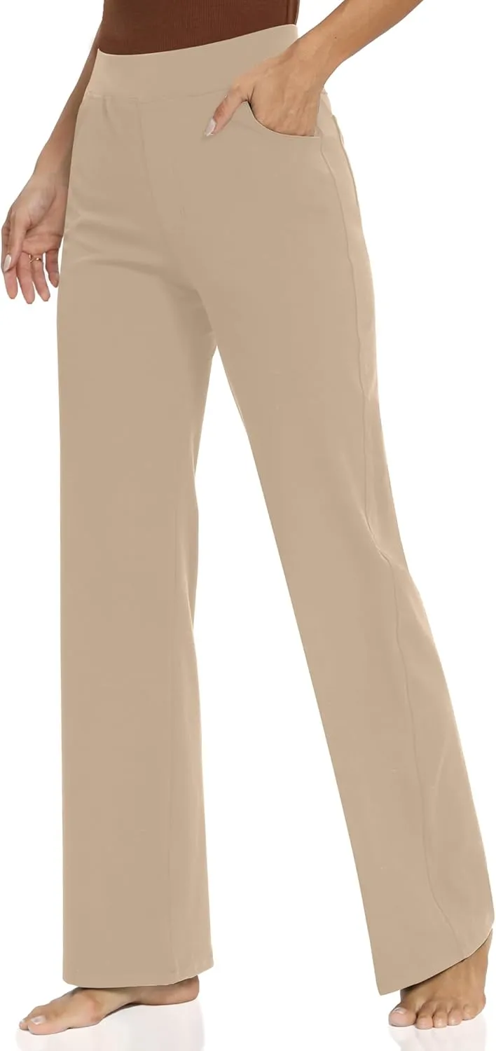 Wide Leg Yoga Pants Women with Pockets, High Waisted Casual Lounge Dress Pants Petite/Regular/Tall