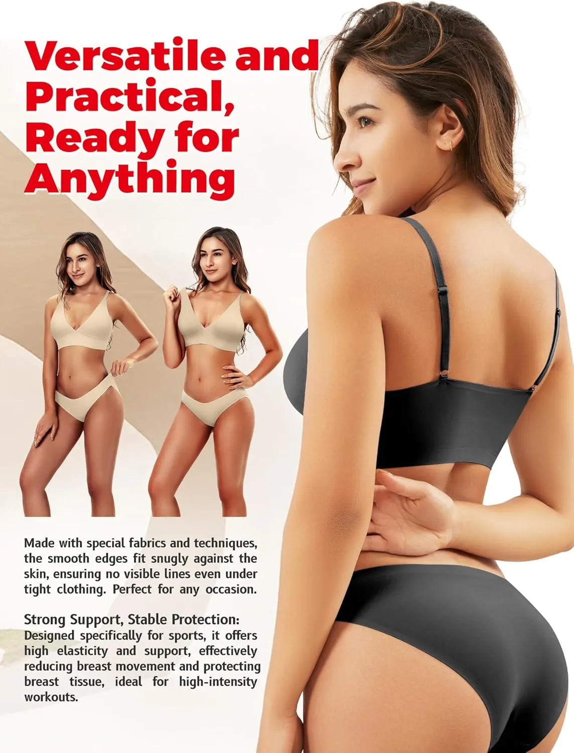 Wireless Bras for Women - Sports Bra Bralettes with Support No Underwire Seamless Workout Tops Cami Crop Tank S-XXL