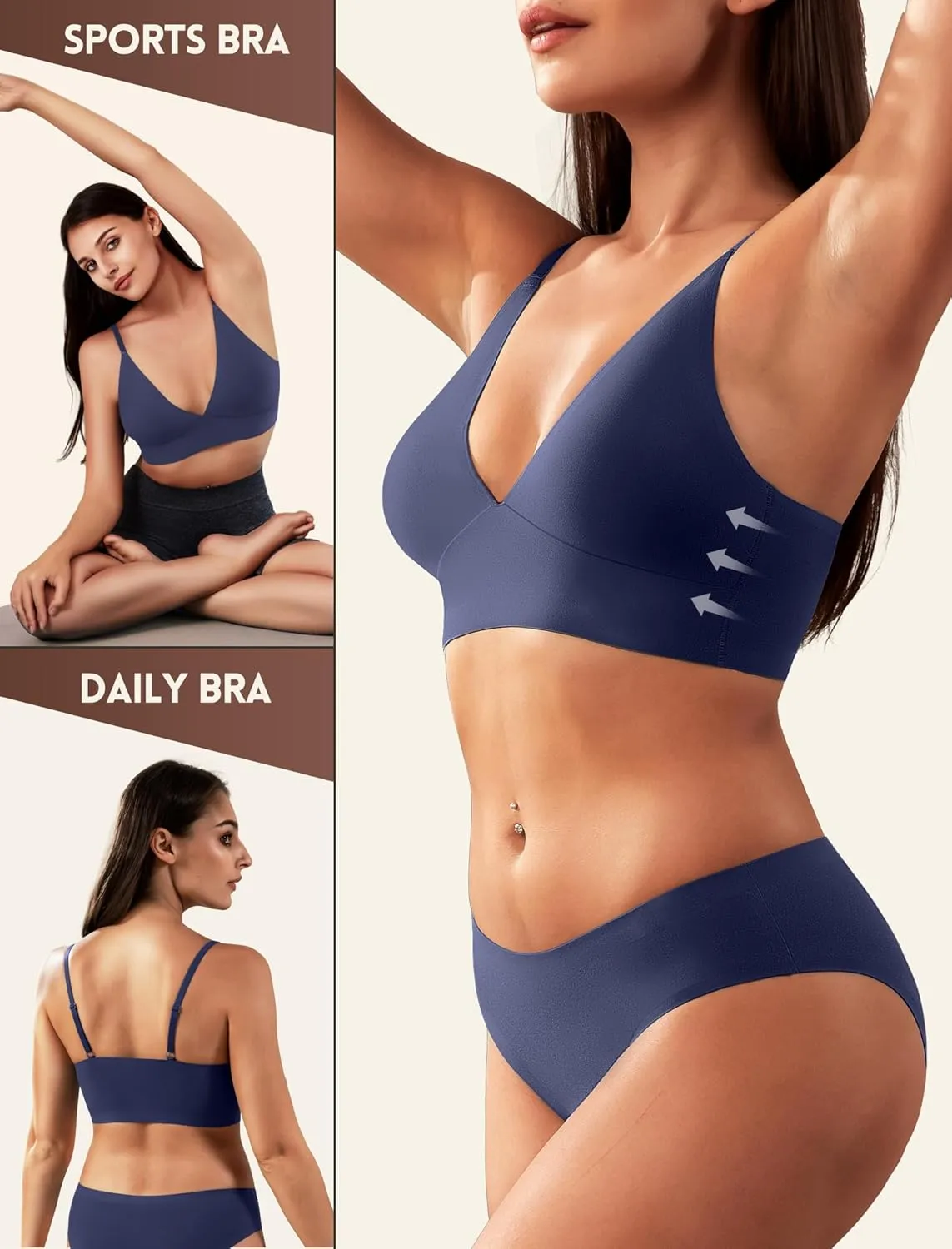 Wireless Bras for Women - Sports Bra Bralettes with Support No Underwire Seamless Workout Tops Cami Crop Tank S-XXL