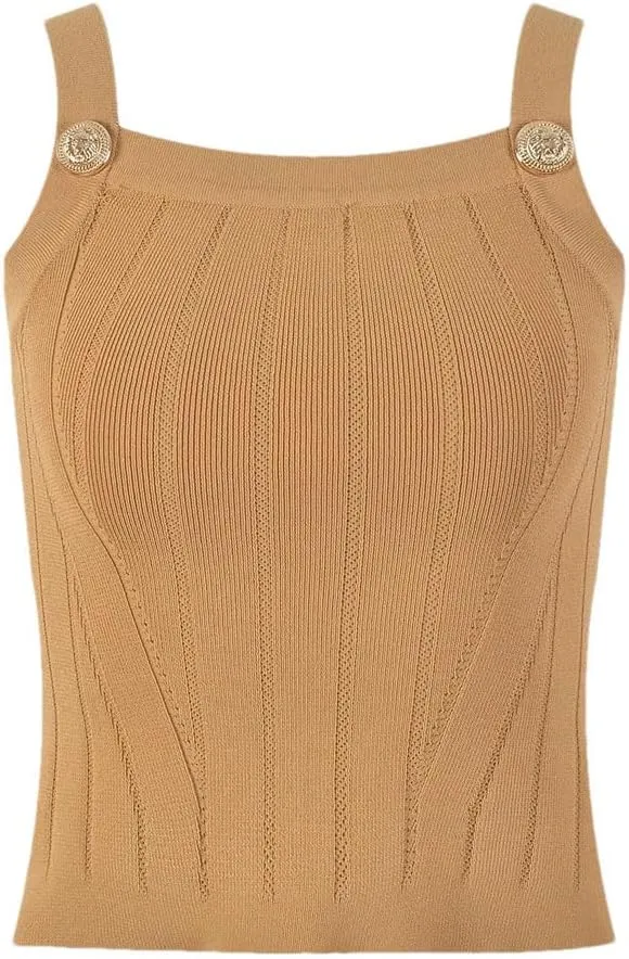 Women Knitted Tops Solid Color Sleeveless Short Lady Camisole