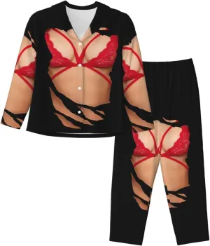Women Pajama Set Long Sleeve Shirt And Long Pants Lounge Pjs Sets Button Down Sleepwear Outfits Loungewear With Pocket