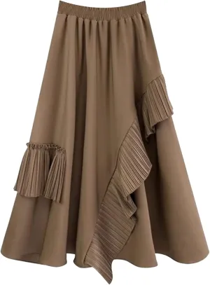 Women Pleated High Elastic Waist Skirt Ruffled A-Line Swing Skirt Midi Skirt Vintage Long Skirts