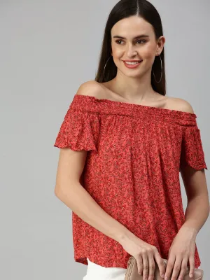 Women Red Floral Printed Off-Shoulder Top