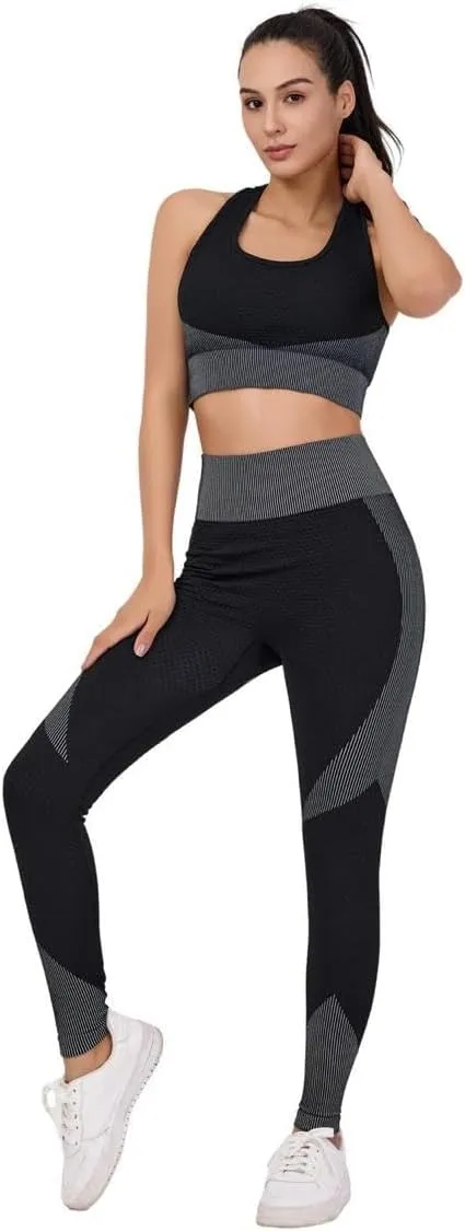 Women's 3-Piece Seamless Workout Set  High-Waist Leggings, Sports Bra & Crop Top  Yoga & Fitness Gym Activewear