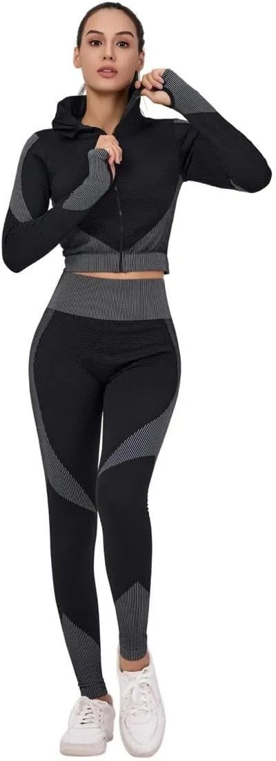 Women's 3-Piece Seamless Workout Set  High-Waist Leggings, Sports Bra & Crop Top  Yoga & Fitness Gym Activewear