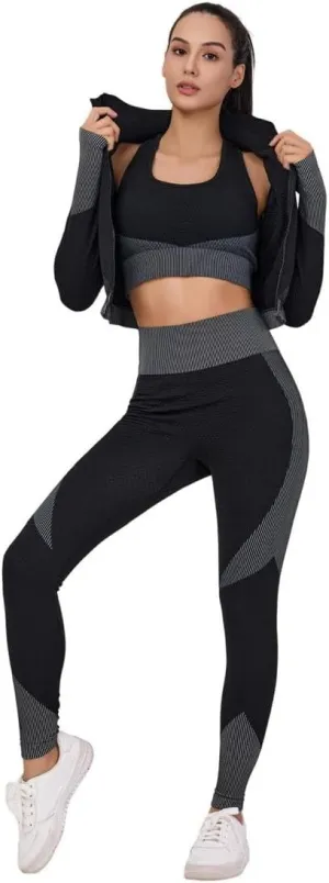 Women's 3-Piece Seamless Workout Set  High-Waist Leggings, Sports Bra & Crop Top  Yoga & Fitness Gym Activewear