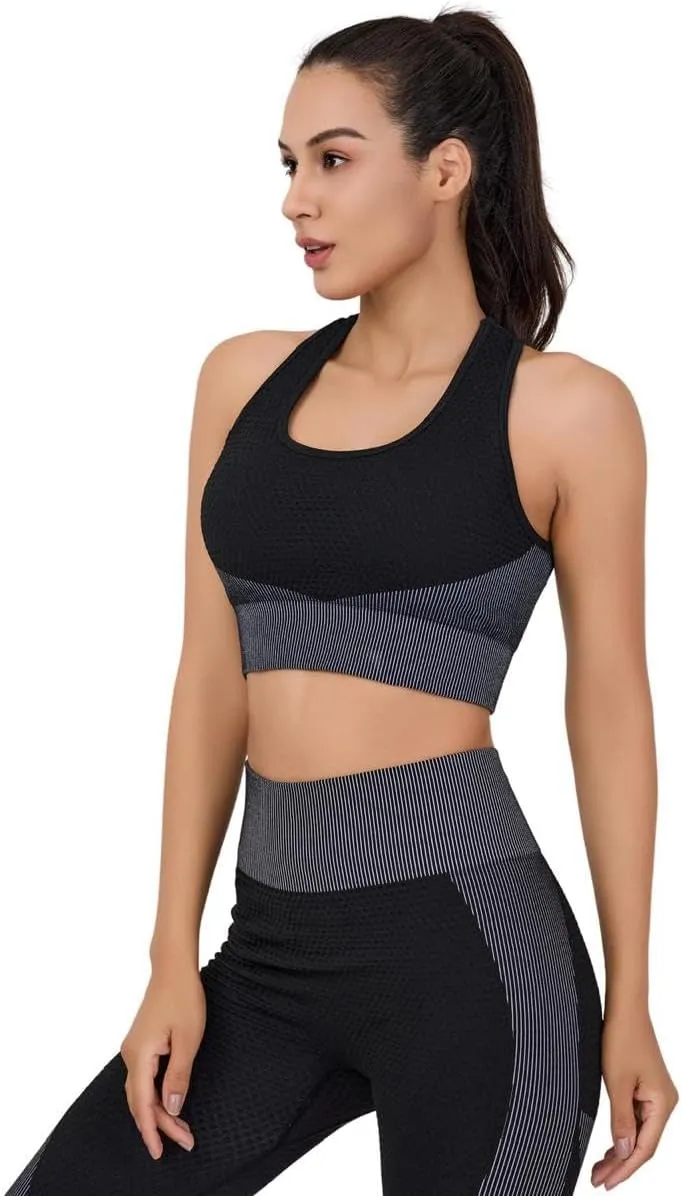 Women's 3-Piece Seamless Workout Set  High-Waist Leggings, Sports Bra & Crop Top  Yoga & Fitness Gym Activewear