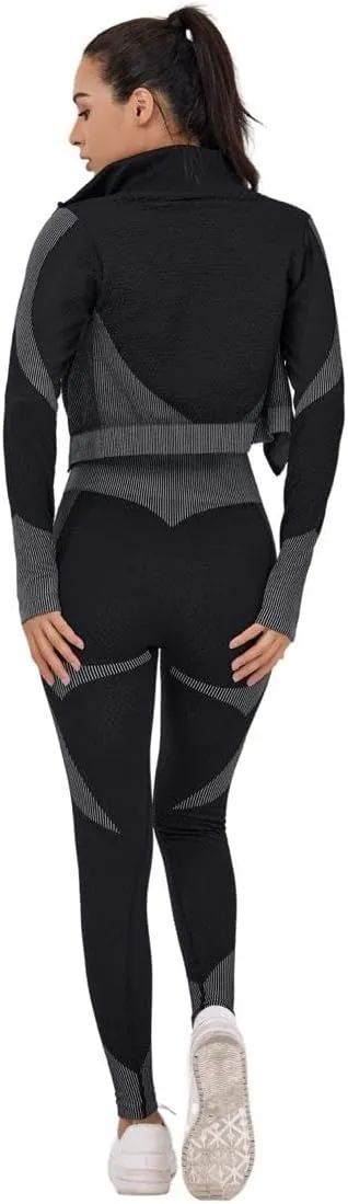 Women's 3-Piece Seamless Workout Set  High-Waist Leggings, Sports Bra & Crop Top  Yoga & Fitness Gym Activewear