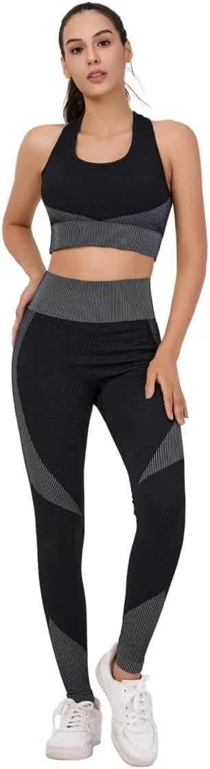 Women's 3-Piece Seamless Workout Set  High-Waist Leggings, Sports Bra & Crop Top  Yoga & Fitness Gym Activewear