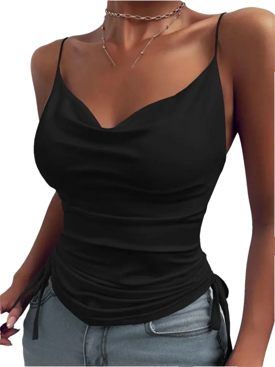 Women's Adjustable Drawstring Camisole Slimming V-Neck Crop Tops Seasonless Stretch Vest