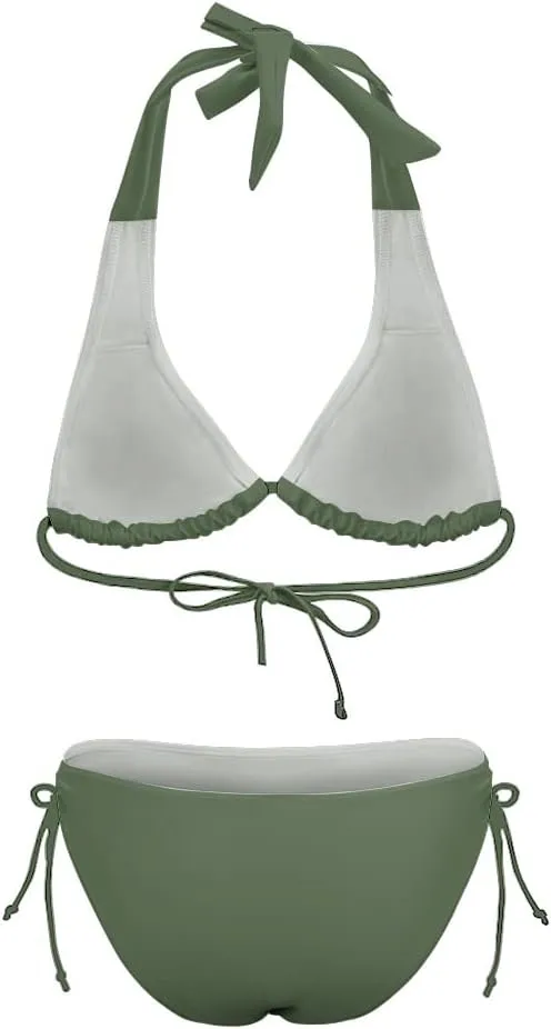 Women's Bikini Sets Two Piece Bathing Suits Sexy Textured Halter Padded Bikini Swimsuits Side Tie Thong Bottom Swimwear