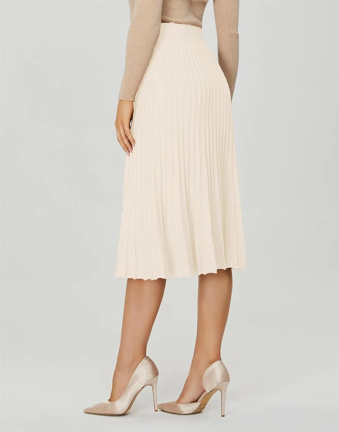 Women's Knit Maxi Pleated Skirts, High Waist Elastic A Line Long Skirt for Fall Winter