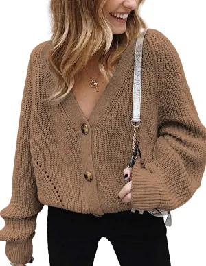 Womens Oversized Cute Chunky Knit Cardigan Fall 2024 Lightweight Sexy Crochet Hollow Out V Neck Button Sweater