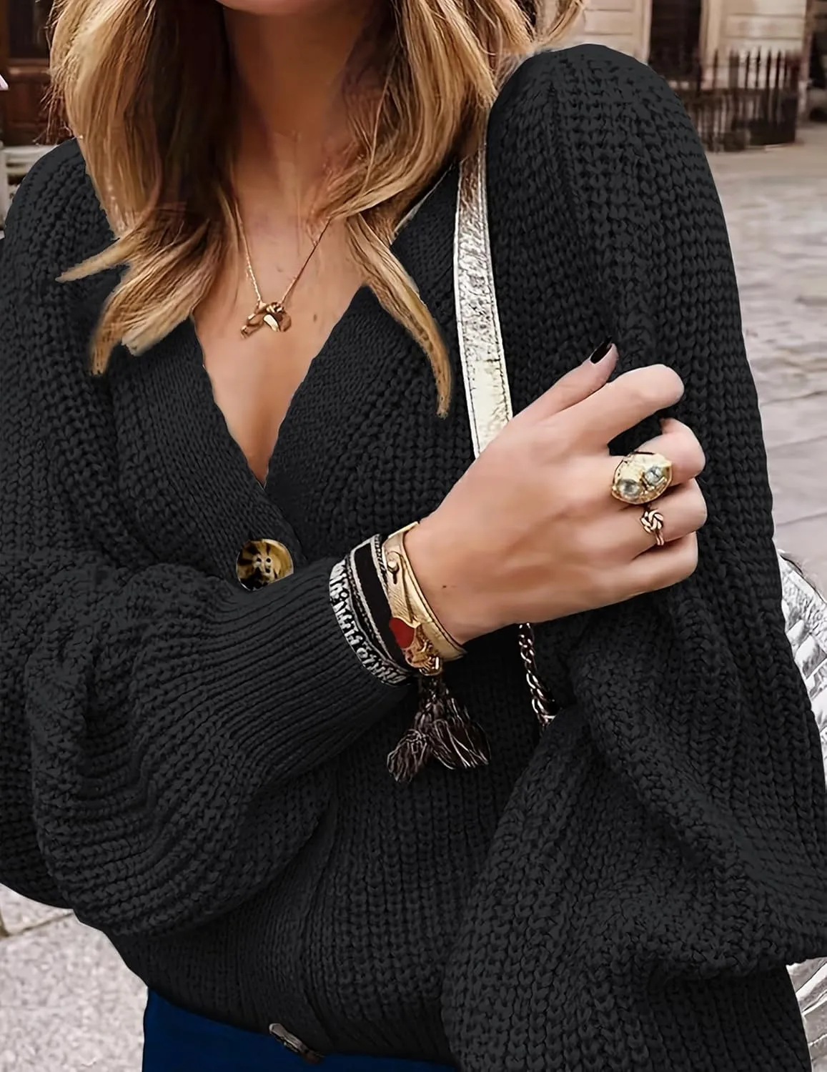 Womens Oversized Cute Chunky Knit Cardigan Fall 2024 Lightweight Sexy Crochet Hollow Out V Neck Button Sweater