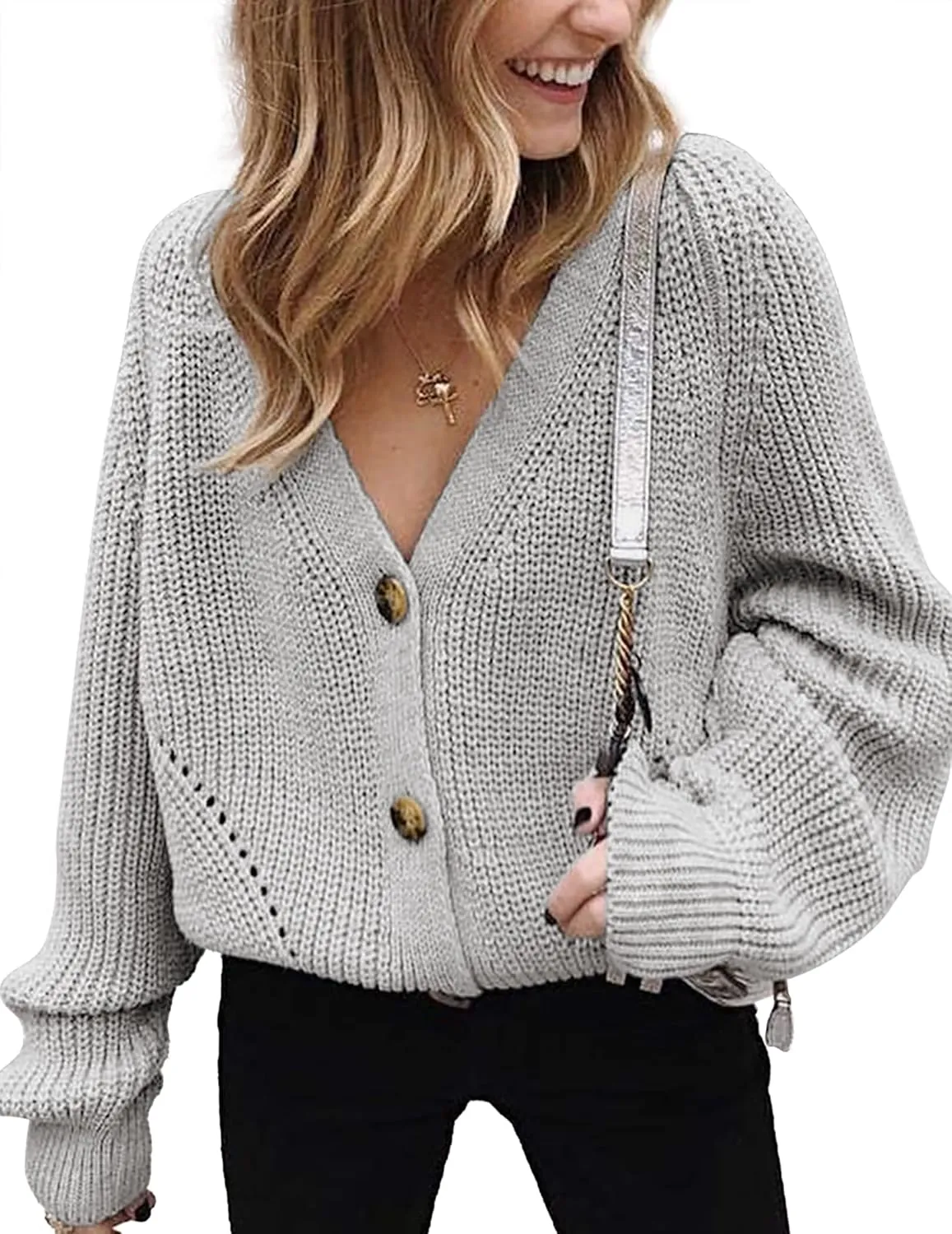 Womens Oversized Cute Chunky Knit Cardigan Fall 2024 Lightweight Sexy Crochet Hollow Out V Neck Button Sweater