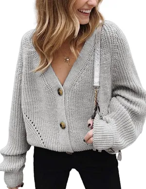 Womens Oversized Cute Chunky Knit Cardigan Fall 2024 Lightweight Sexy Crochet Hollow Out V Neck Button Sweater