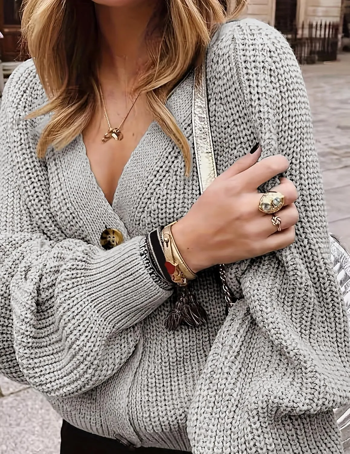 Womens Oversized Cute Chunky Knit Cardigan Fall 2024 Lightweight Sexy Crochet Hollow Out V Neck Button Sweater