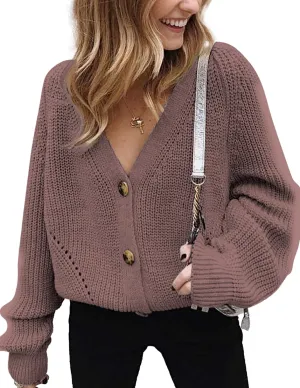 Womens Oversized Cute Chunky Knit Cardigan Fall 2024 Lightweight Sexy Crochet Hollow Out V Neck Button Sweater