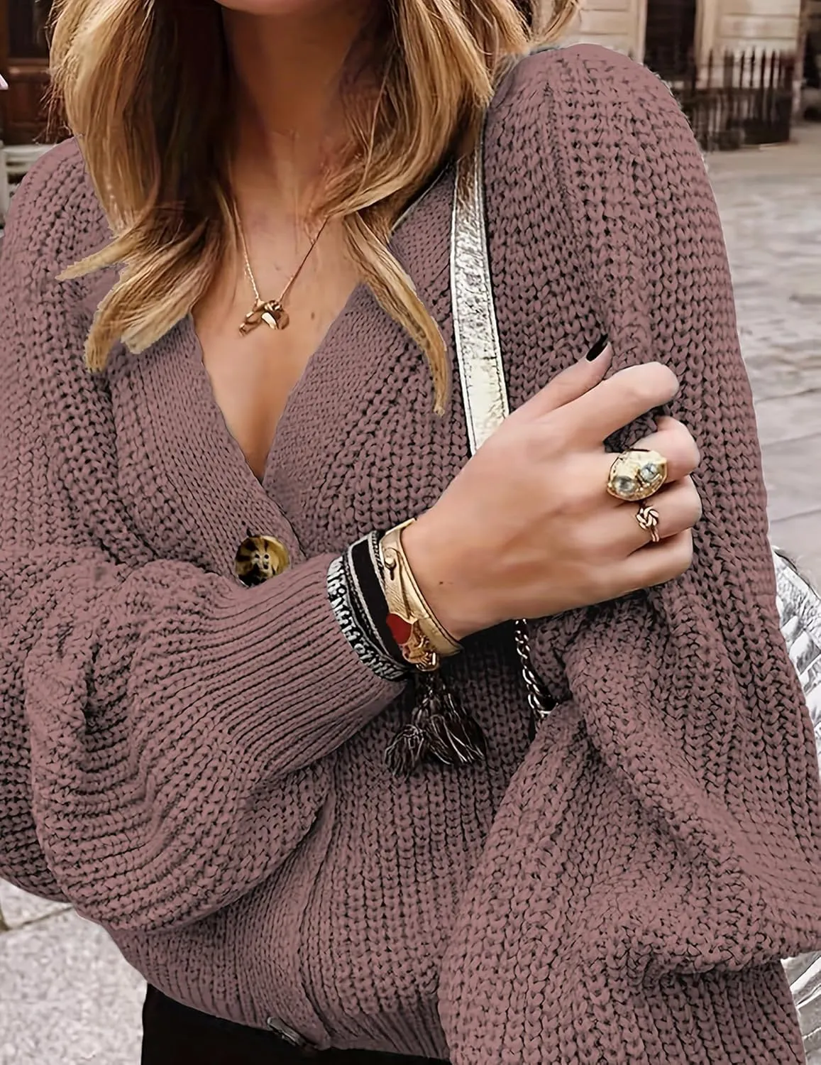 Womens Oversized Cute Chunky Knit Cardigan Fall 2024 Lightweight Sexy Crochet Hollow Out V Neck Button Sweater