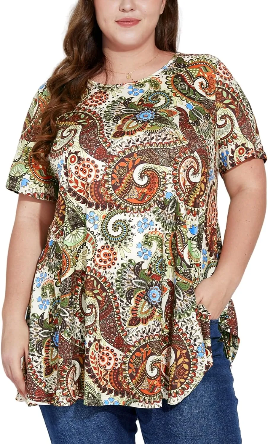 Women's Plus Size Tunic Top Short Sleeve Casual Summer Blouse Flowy Swing Flare Tops Loose Fit Shirt XL-6XL