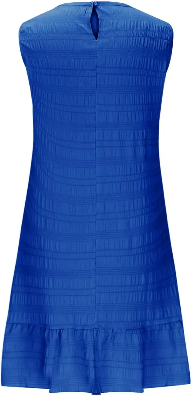 Women's Ruffle Hem Sleeveless Tank Dress Round Neck Casual Smock Summer Mini Dresses 2025 Casual Loose Sundress