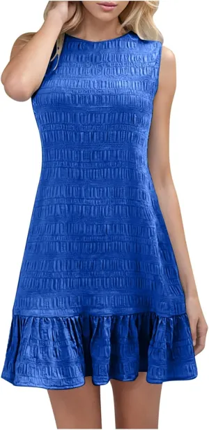 Women's Ruffle Hem Sleeveless Tank Dress Round Neck Casual Smock Summer Mini Dresses 2025 Casual Loose Sundress