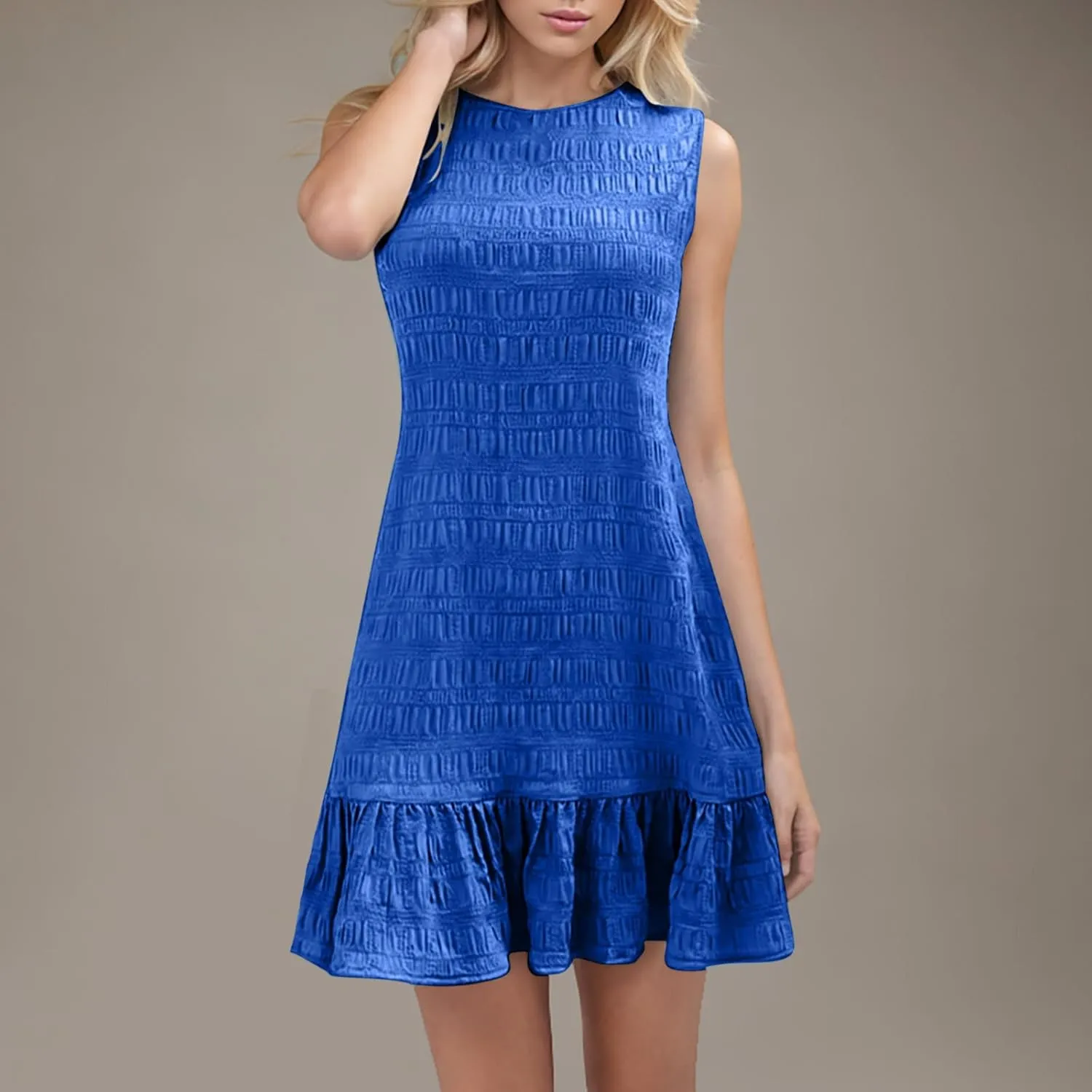 Women's Ruffle Hem Sleeveless Tank Dress Round Neck Casual Smock Summer Mini Dresses 2025 Casual Loose Sundress