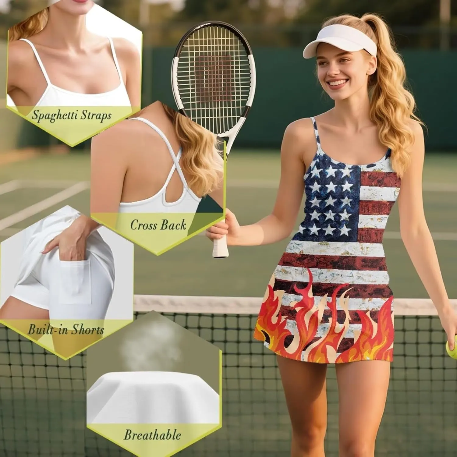 Women's Tennis Dress with Built-in Shorts Workout Backless Golf Activewear Exercise Dresses with Pockets