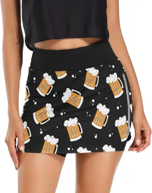 Womens Tennis Skirt Beer Mugs on Black Athletic Golf Skorts Skirts Running Sports Workout Activewear S