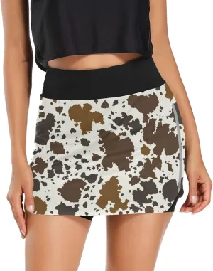 Womens Tennis Skirt Brown Cow Print Athletic Golf Skorts Skirts Running Sports Workout Activewear S