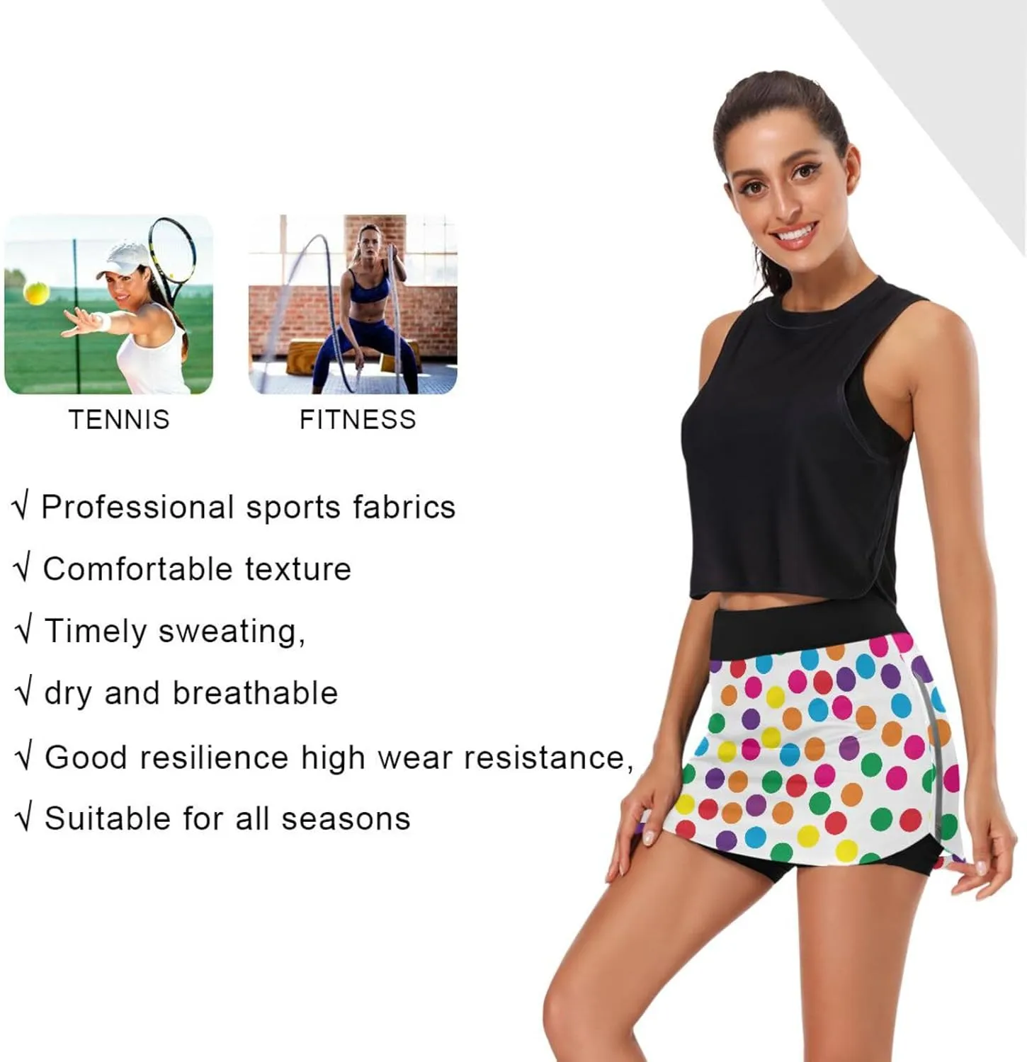 Womens Tennis Skirt Colorful Polka Dots Circles Athletic Golf Skorts Skirts Sports Workout Activewear S