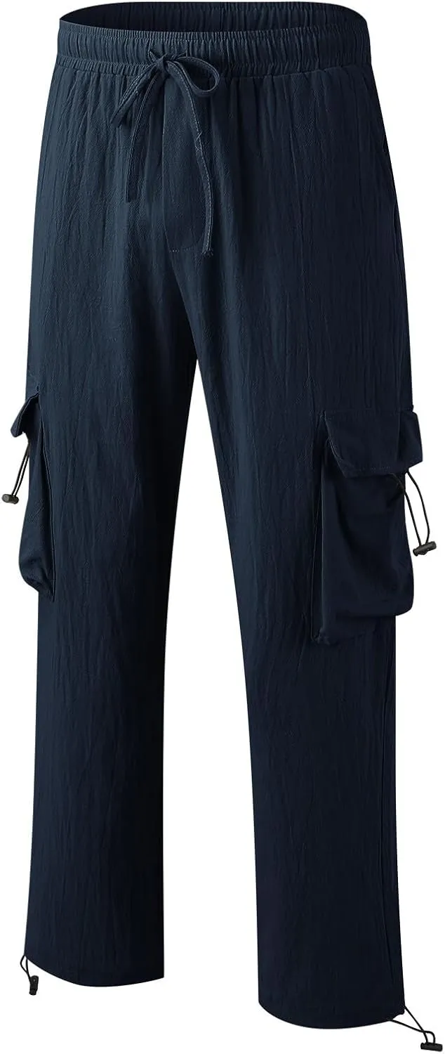 Work Pants for Men Slim Fit Mens Casual Workout Pants Relaxed Fit Comfy Lightweight Drawstring Chino Cargo Pants
