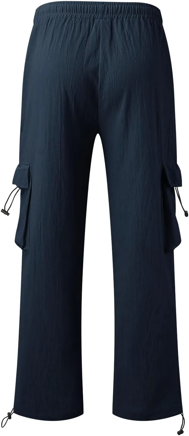 Work Pants for Men Slim Fit Mens Casual Workout Pants Relaxed Fit Comfy Lightweight Drawstring Chino Cargo Pants